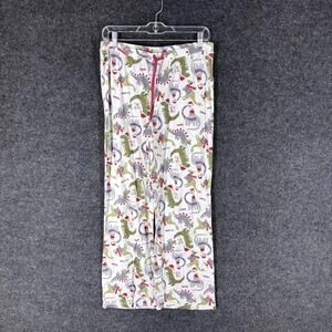 Max Studio Pajama Pants Women M Medium White Dinosaur Print Drawstring Sleepwear